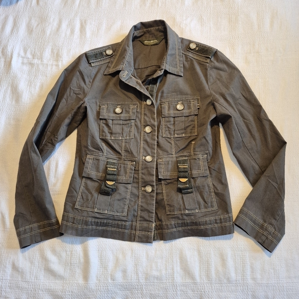 Eddie Bauer women's size XS Petit olive green military style jacket VGUC